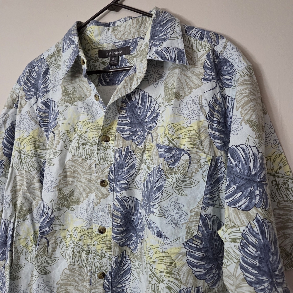 Croft & barrow Mens XLT Tall Blue/green Hawaiian Style Short Sleeve Button Up - Picture 2 of 7